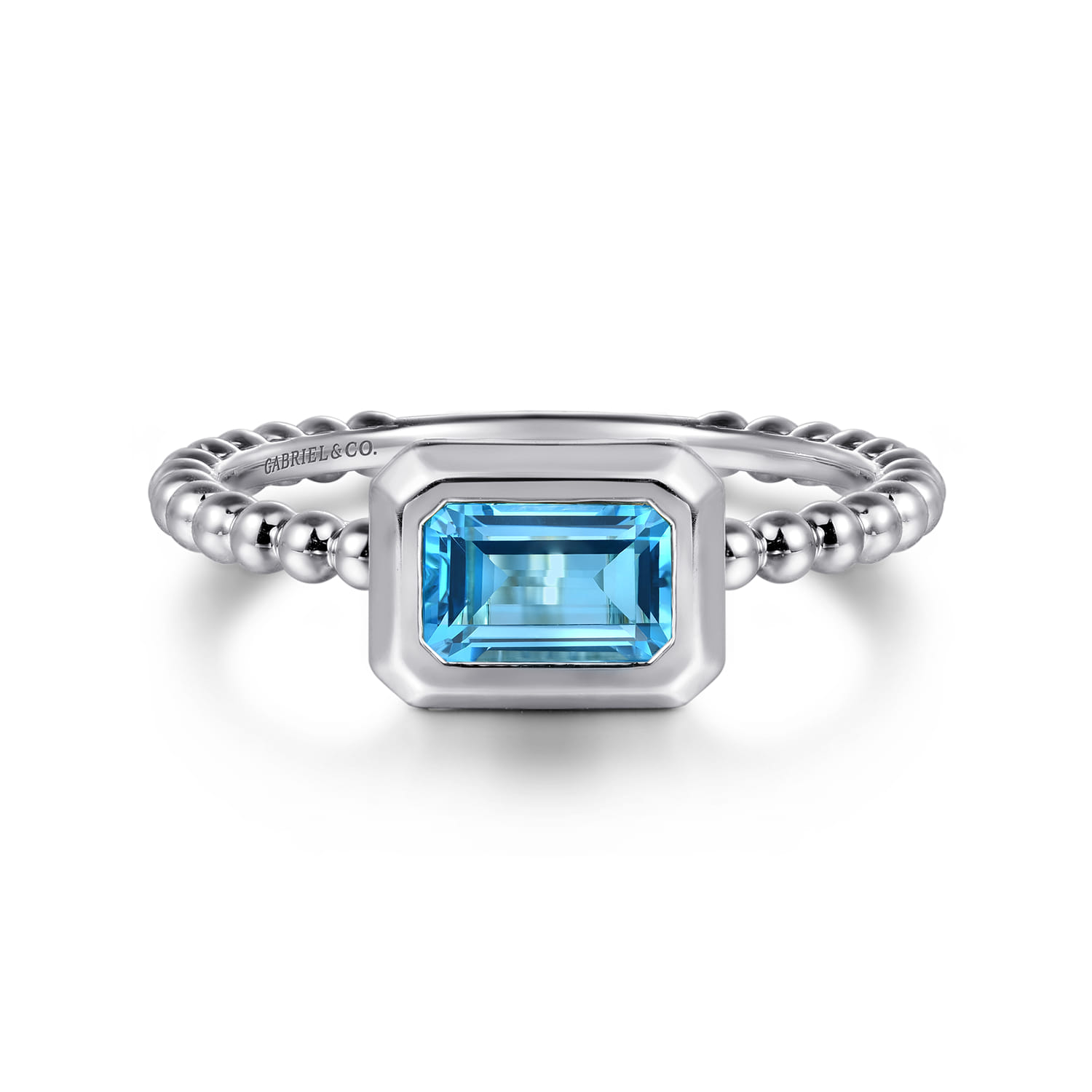 Promise Ring - 14K White Gold Diamond and Swiss Blue Topaz Promise Ring - Shot 1
