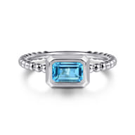 Promise Ring - 14K White Gold Diamond and Swiss Blue Topaz Promise Ring
