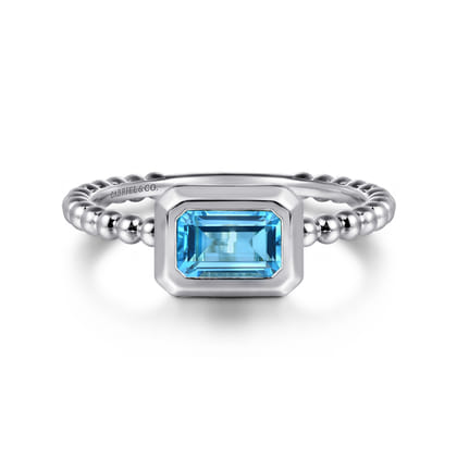 Promise Ring - 14K White Gold Diamond and Swiss Blue Topaz Promise Ring
