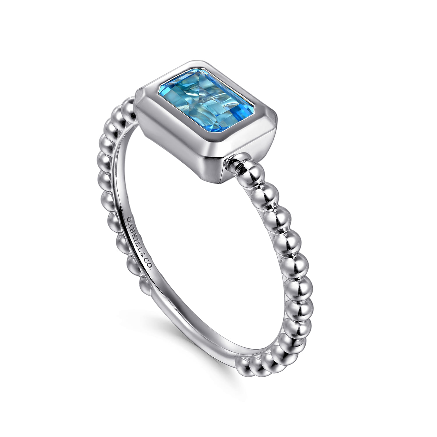 Promise Ring - 14K White Gold Diamond and Swiss Blue Topaz Promise Ring - Shot 3