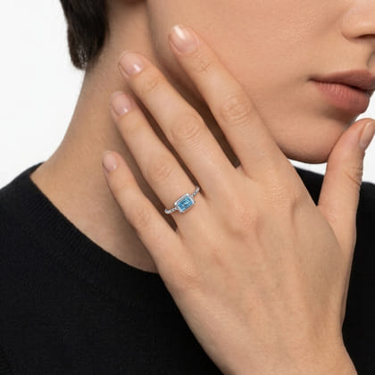 Promise Ring - 14K White Gold Diamond and Swiss Blue Topaz Promise Ring