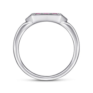 Promise Ring - 14K White Gold Diamond and Trio Princess Cut Ruby Ladies Ring
