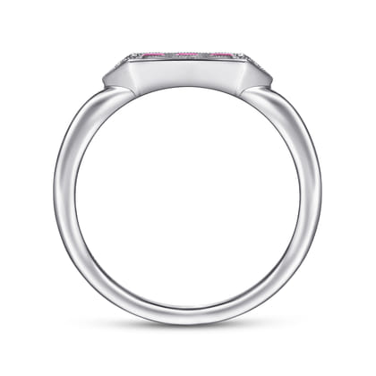 Promise Ring - 14K White Gold Diamond and Trio Princess Cut Ruby Promise Ring
