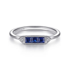 Promise Ring - 14K White Gold Diamond and Trio Princess Cut Sapphire Promise Ring