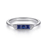 Promise Ring - 14K White Gold Diamond and Trio Princess Cut Sapphire Promise Ring - 0.01 ct