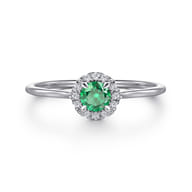 Promise Ring - 14K White Gold Emerald and Diamond Halo Ring