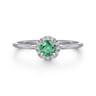Promise Ring - 14K White Gold Emerald and Diamond Halo Ring - 0.06 ct