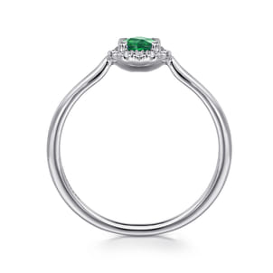 Promise Ring - 14K White Gold Emerald and Diamond Halo Ring