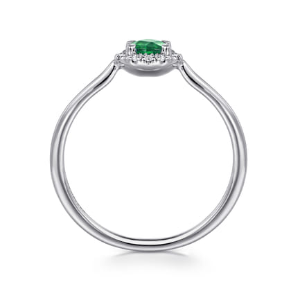 Promise Ring - 14K White Gold Emerald and Diamond Halo Ring