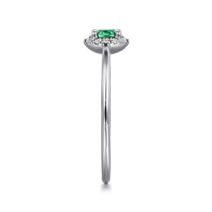 Promise Ring - 14K White Gold Emerald and Diamond Halo Ring