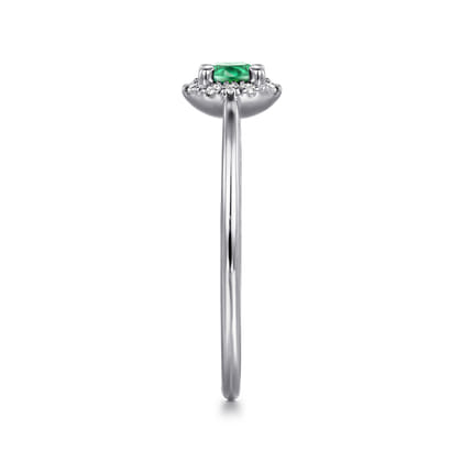 Promise Ring - 14K White Gold Emerald and Diamond Halo Ring