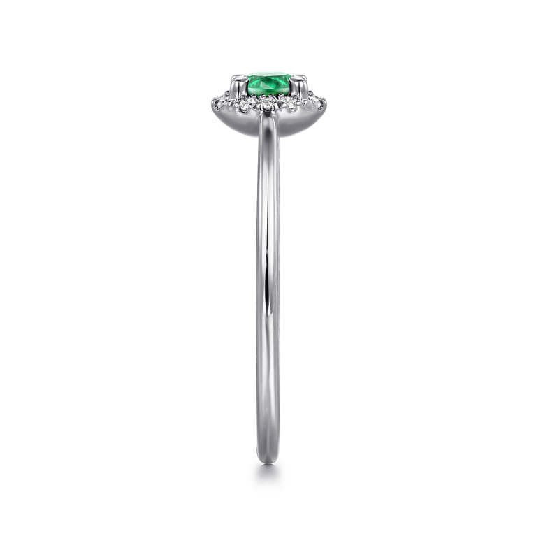 Promise Ring - 14K White Gold Emerald and Diamond Halo Ring - 0.06 ct - Shot 4