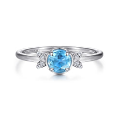 Promise Ring - 14K White Gold Floral Blue Topaz Diamond Promise Ring