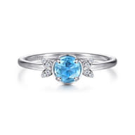 Promise Ring - 14K White Gold Floral Blue Topaz Diamond Promise Ring