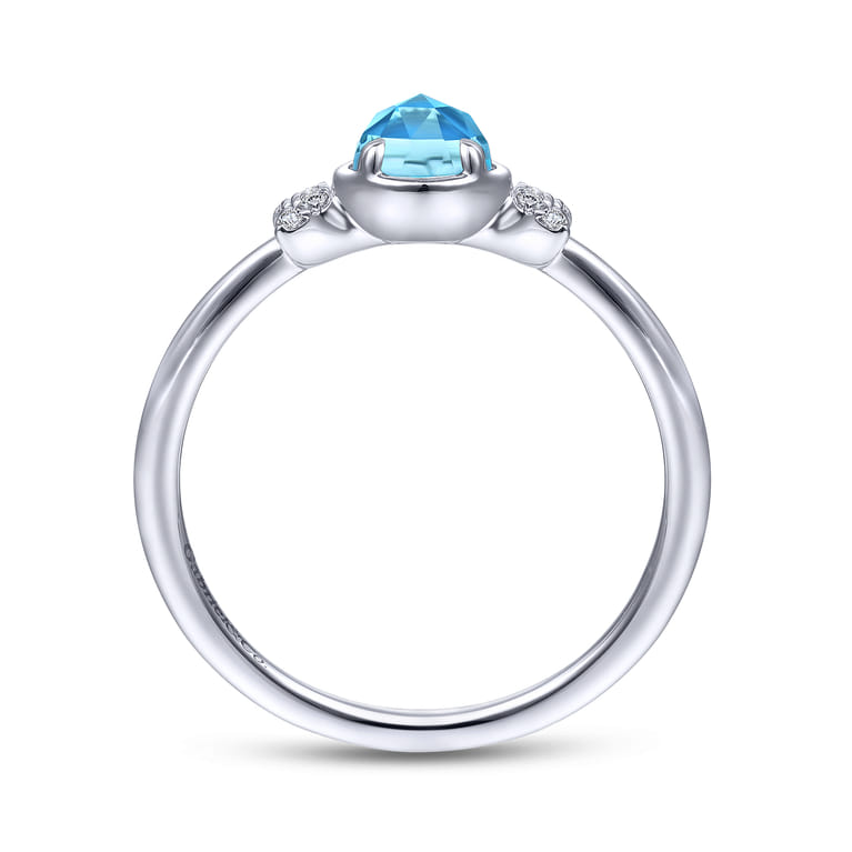 Promise Ring - 14K White Gold Floral Blue Topaz Diamond Promise Ring - 0.04 ct - Shot 2