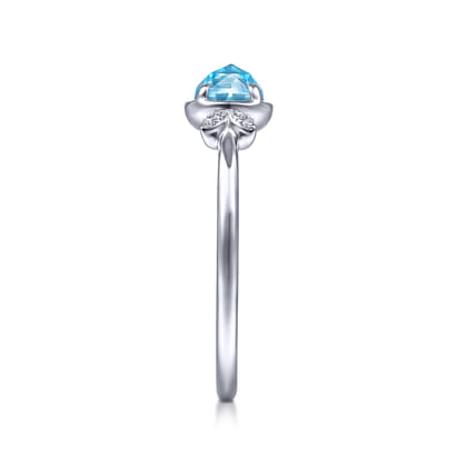 Promise Ring - 14K White Gold Floral Blue Topaz Diamond Promise Ring
