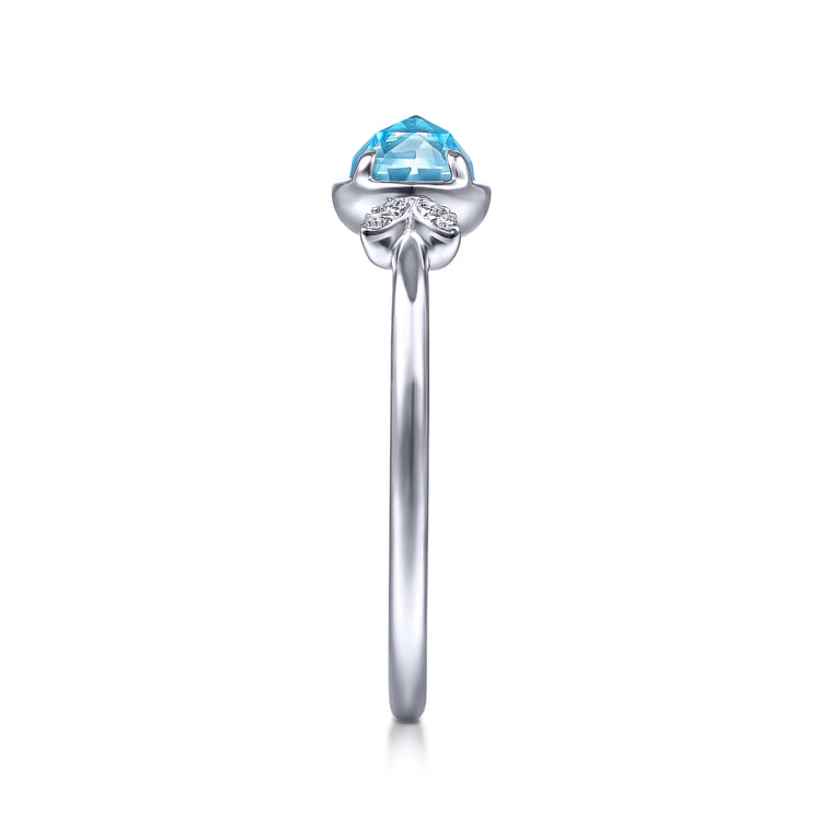 Promise Ring - 14K White Gold Floral Blue Topaz Diamond Promise Ring - 0.04 ct - Shot 4