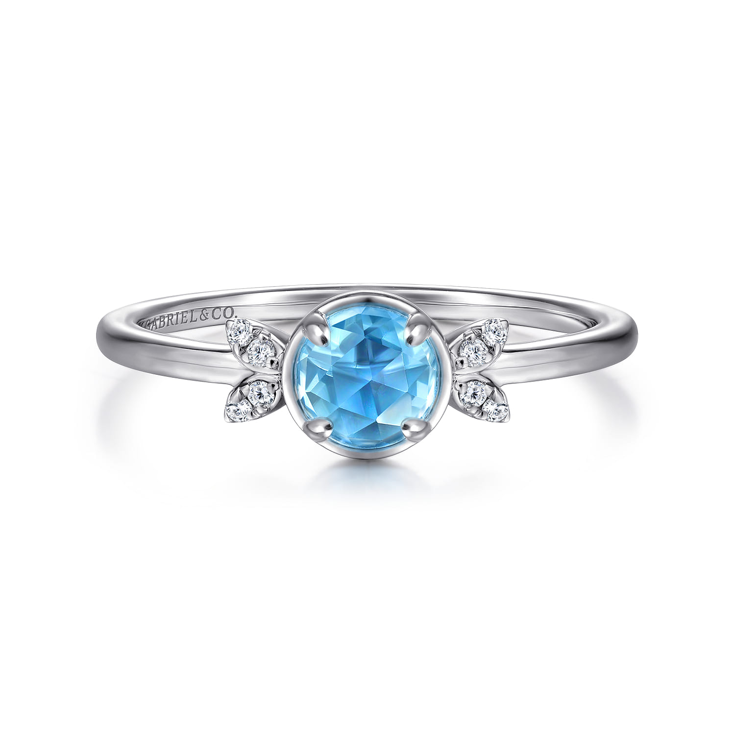 Promise Ring - 14K White Gold Floral Blue Topaz Diamond Ring