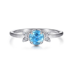 Promise Ring - 14K White Gold Floral Blue Topaz Diamond Ring