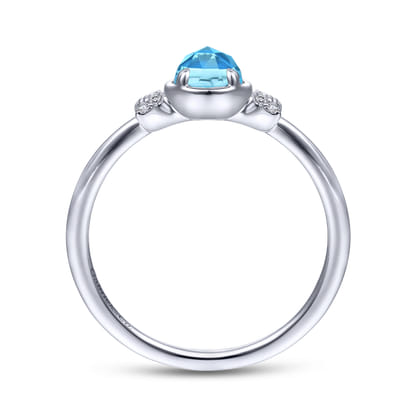Promise Ring - 14K White Gold Floral Blue Topaz Diamond Ring