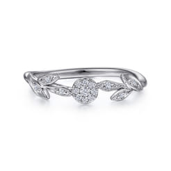Promise Ring - 14K White Gold Floral Diamond Stackable Promise Ring