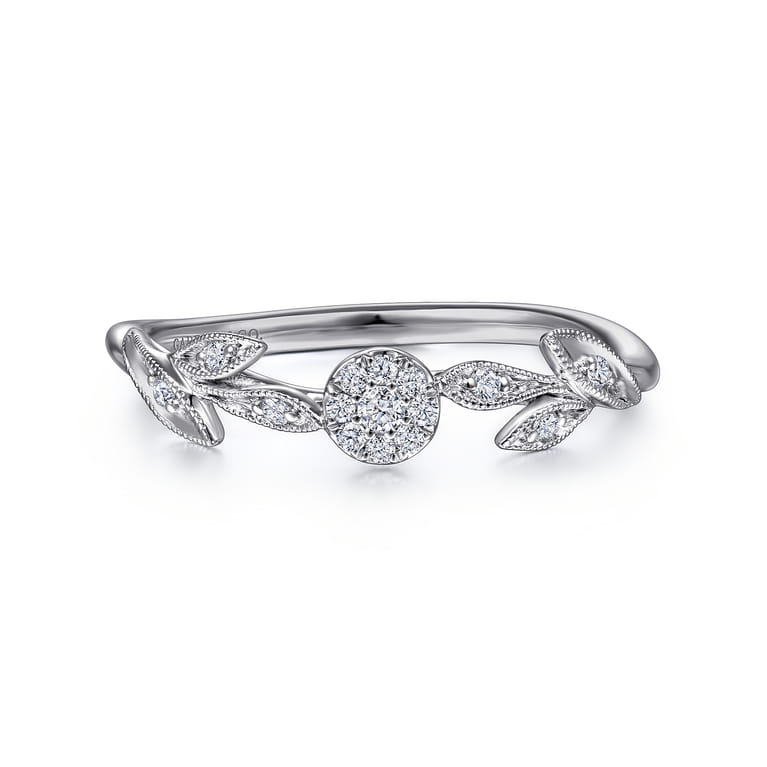 Promise Ring - 14K White Gold Floral Diamond Stackable Promise Ring - 0.1 ct - Shot 1