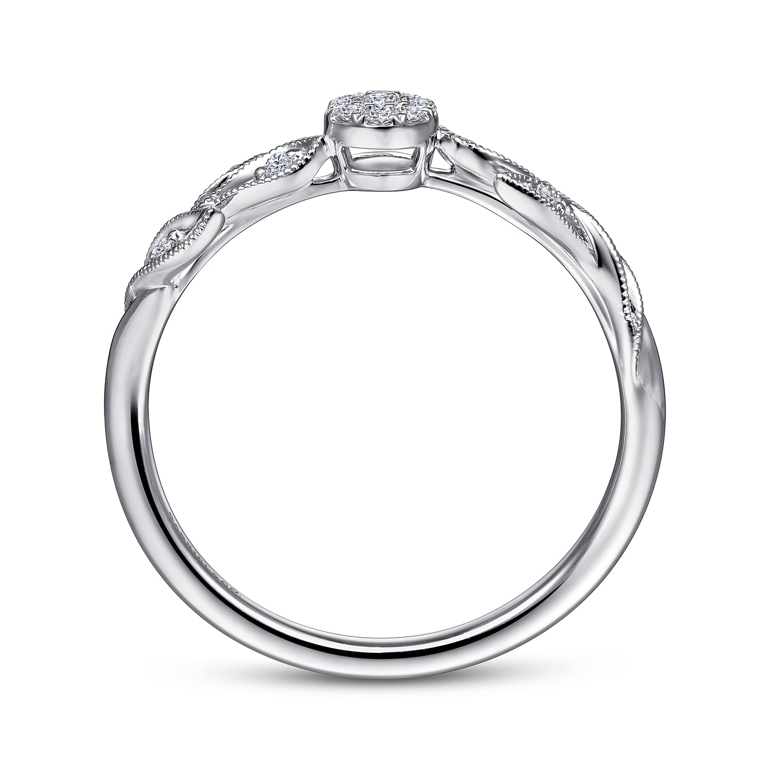 Promise Ring - 14K White Gold Floral Diamond Stackable Promise Ring - 0.1 ct - Shot 2