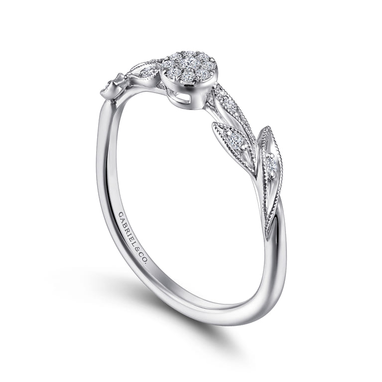 Promise Ring - 14K White Gold Floral Diamond Stackable Promise Ring - 0.1 ct - Shot 3