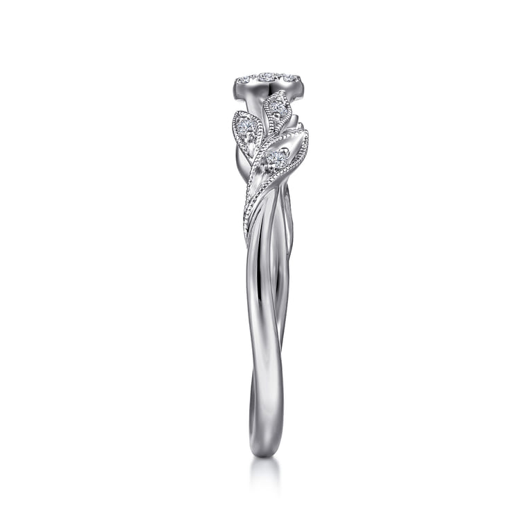 Promise Ring - 14K White Gold Floral Diamond Stackable Promise Ring - 0.1 ct - Shot 4