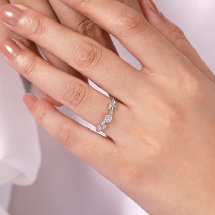 Promise Ring - 14K White Gold Floral Diamond Stackable Promise Ring