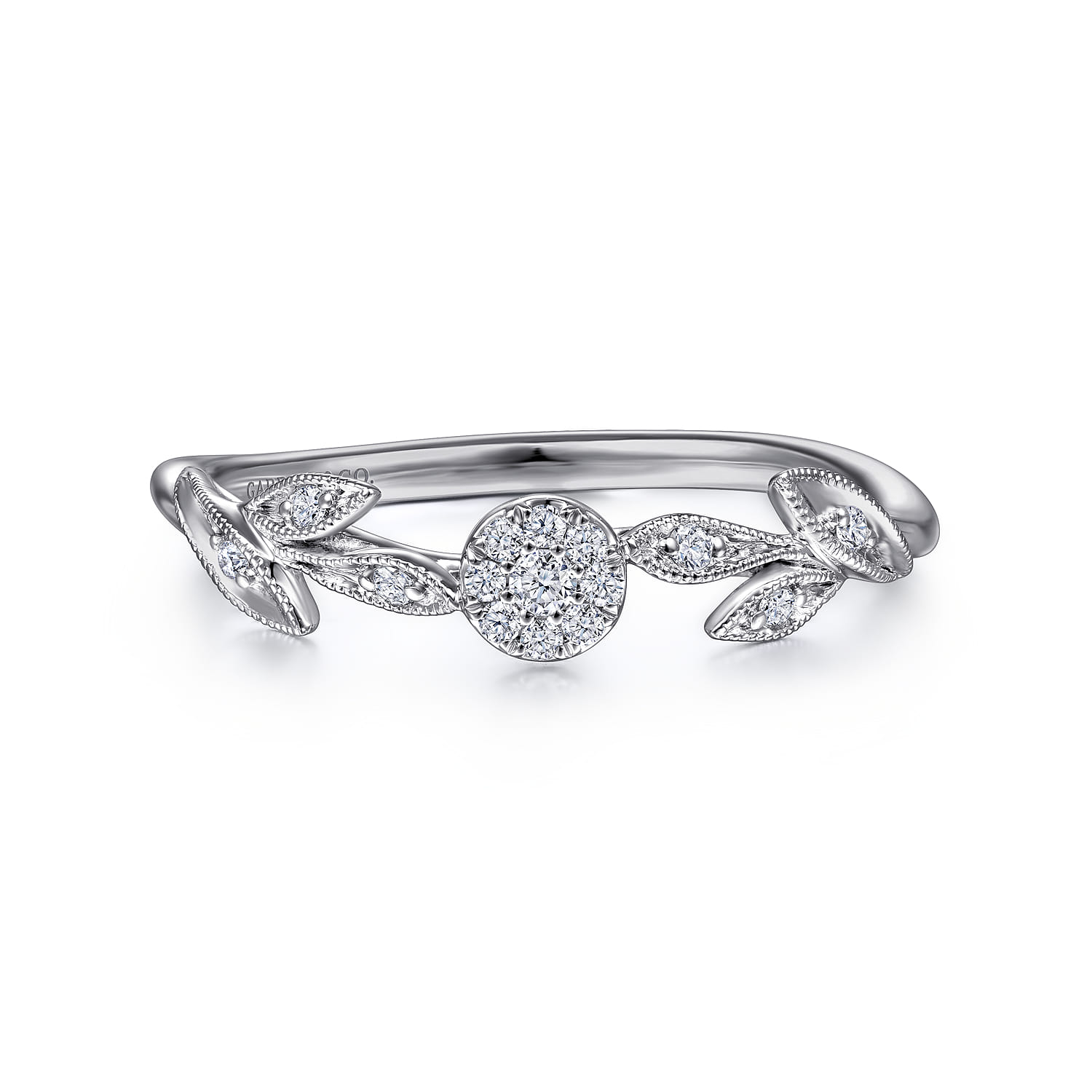 Promise Ring - 14K White Gold Floral Diamond Stackable Ring