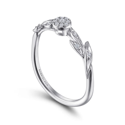 Promise Ring - 14K White Gold Floral Diamond Stackable Ring