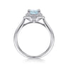 Promise Ring - 14K White Gold Flower Halo Aquamarine and Diamond Promise Ring - 0.09 ct