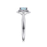 Promise Ring - 14K White Gold Flower Halo Aquamarine and Diamond Promise Ring - 0.09 ct
