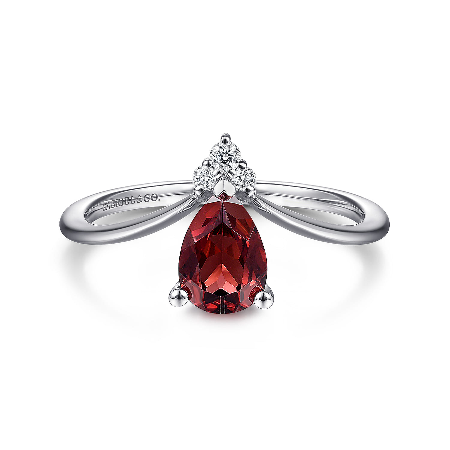 Promise Ring - 14K White Gold Garnet Diamond Chevron Promise Ring - 0.04 ct - Shot 1