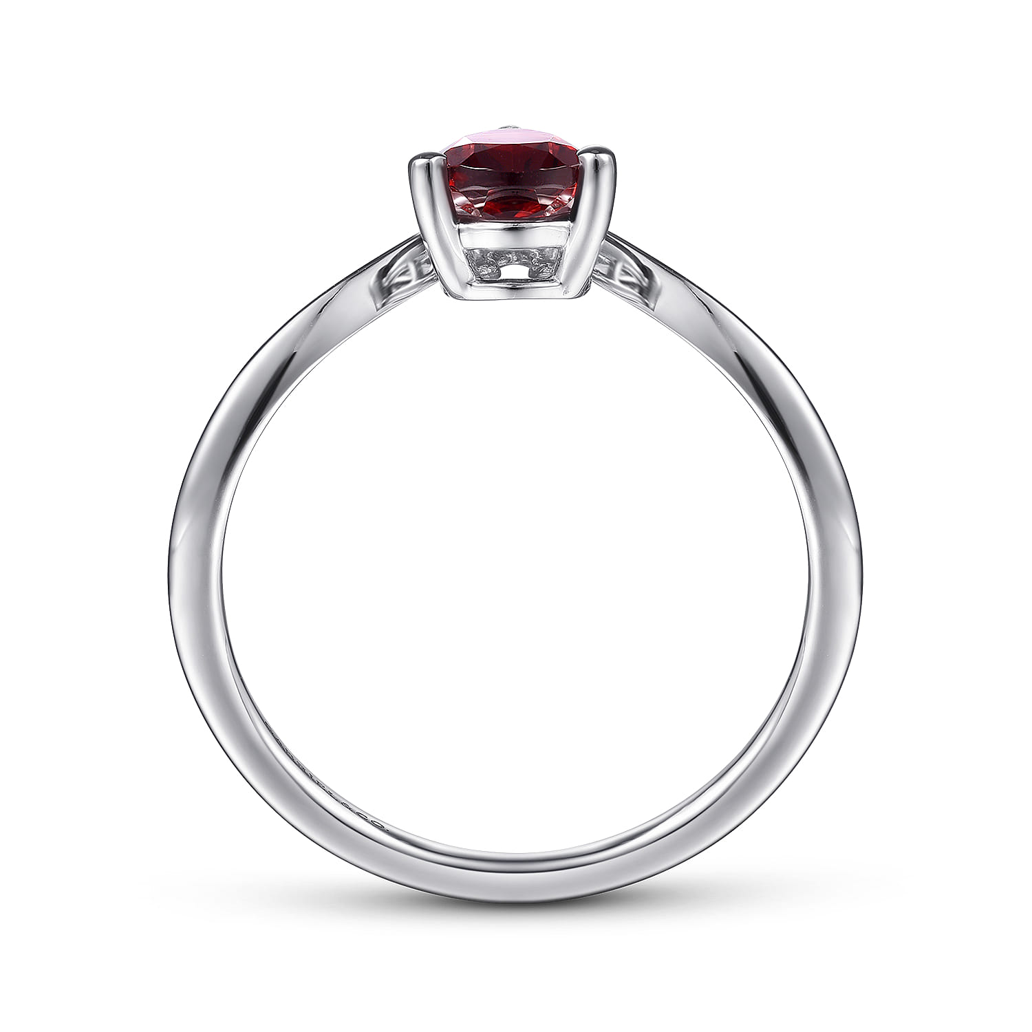 Promise Ring - 14K White Gold Garnet Diamond Chevron Promise Ring - 0.04 ct - Shot 2