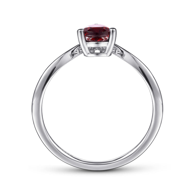 Promise Ring - 14K White Gold Garnet Diamond Chevron Promise Ring - 0.04 ct - Shot 2