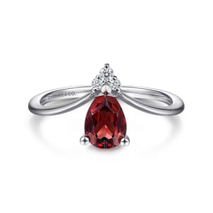 Promise Ring - 14K White Gold Garnet Diamond Chevron Ring
