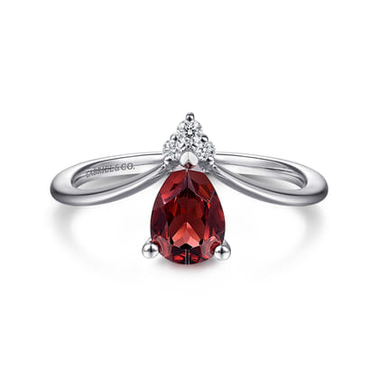 Promise Ring - 14K White Gold Garnet Diamond Chevron Ring