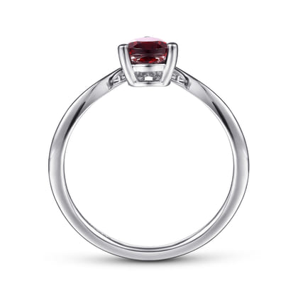 Promise Ring - 14K White Gold Garnet Diamond Chevron Ring