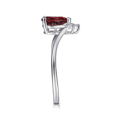 Promise Ring - 14K White Gold Garnet Diamond Chevron Ring