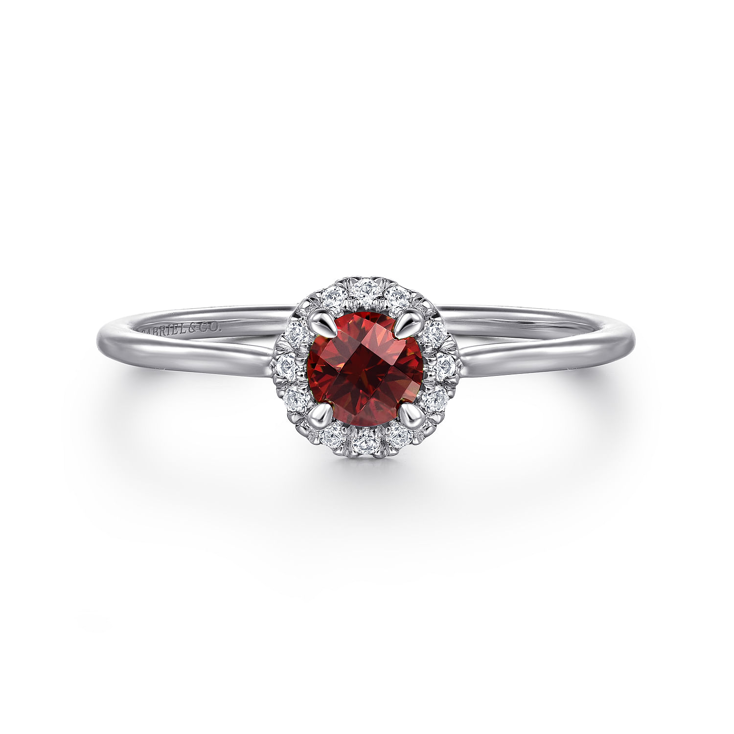 Promise Ring - 14K White Gold Garnet and Diamond Halo Ring