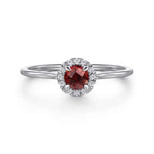 Promise Ring - 14K White Gold Garnet and Diamond Halo Ring