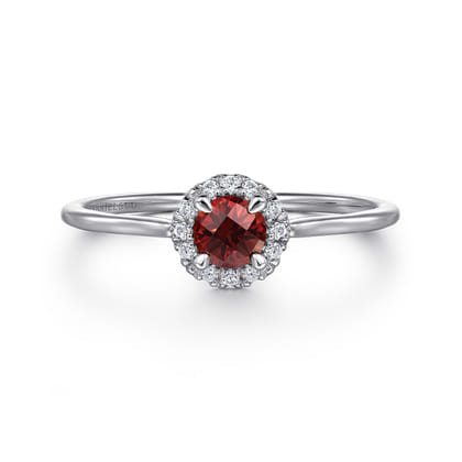Promise Ring - 14K White Gold Garnet and Diamond Halo Ring
