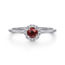Promise Ring - 14K White Gold Garnet and Diamond Halo Ring - 0.06 ct