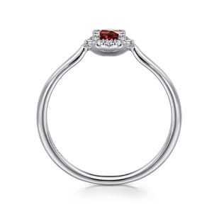 Promise Ring - 14K White Gold Garnet and Diamond Halo Ring
