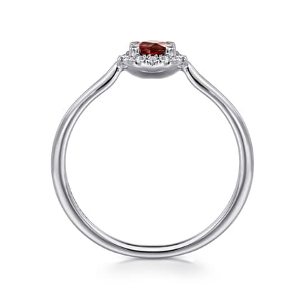 Promise Ring - 14K White Gold Garnet and Diamond Halo Ring