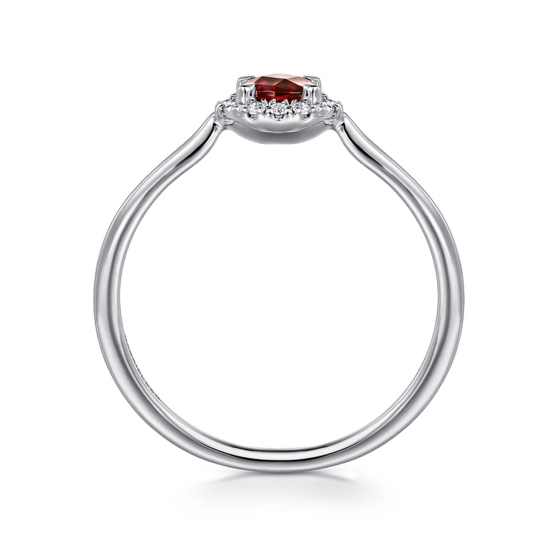 Promise Ring - 14K White Gold Garnet and Diamond Halo Ring - 0.06 ct - Shot 2