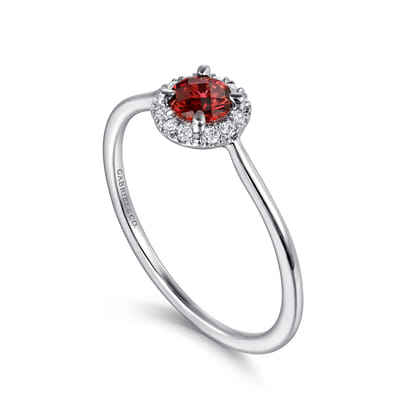 Promise Ring - 14K White Gold Garnet and Diamond Halo Ring