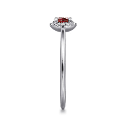 Promise Ring - 14K White Gold Garnet and Diamond Halo Ring